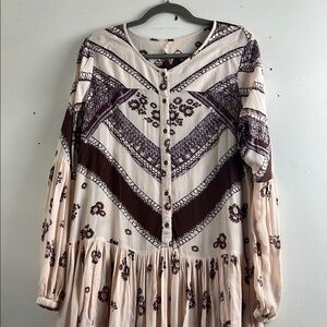 Free people Bohemian Embroidered Button-Down Dress XS/TP